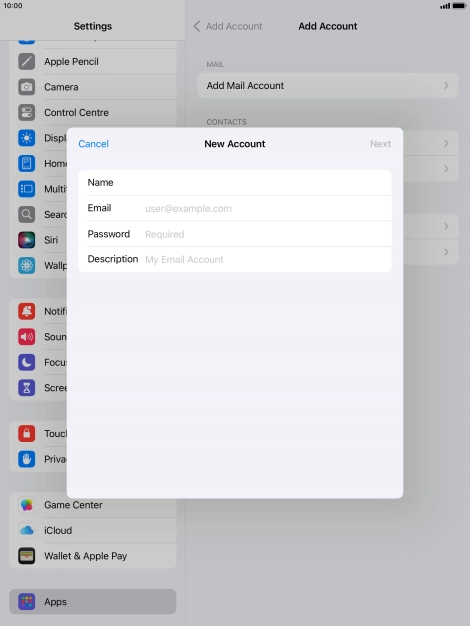 Press Email and key in your email address.