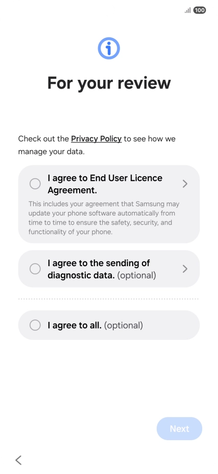 Press the fields next to the required settings to select them.
