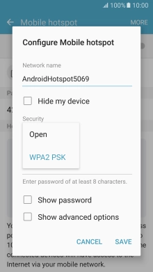 Press WPA2 PSK to password protect your Wi-Fi hotspot.