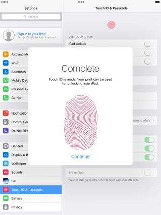 Press Continue. If you haven't previously selected a lock code, key in a code of your own choice twice.