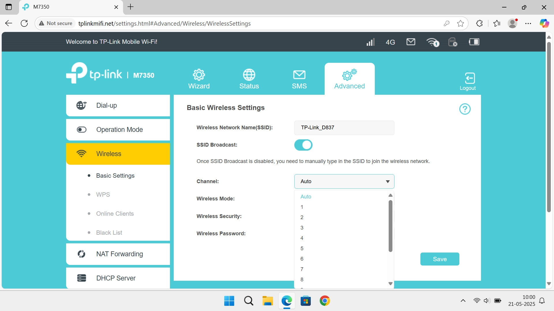 Click the required channel.