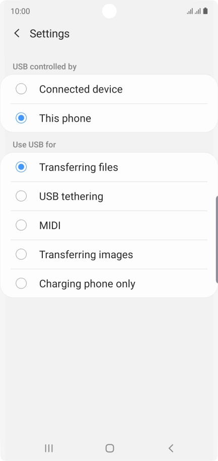 Press Transferring files to turn on the function.