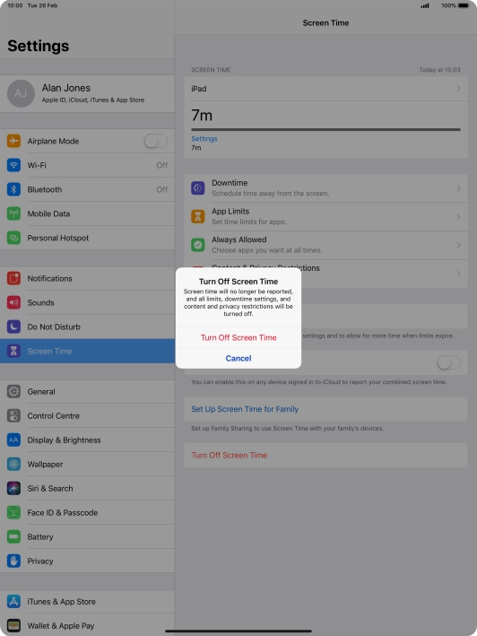 Press Turn Off Screen Time.