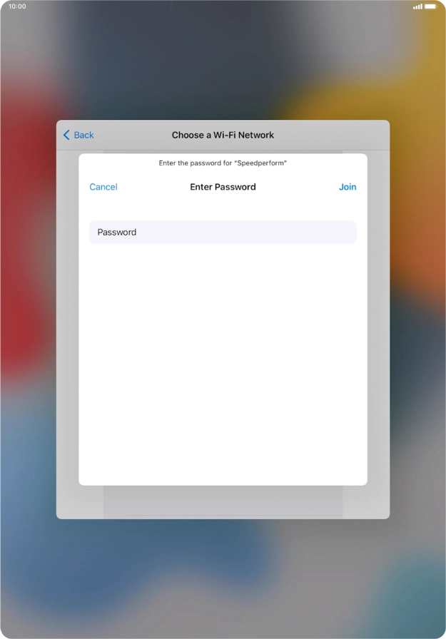 Key in the password for the Wi-Fi network and press Join.