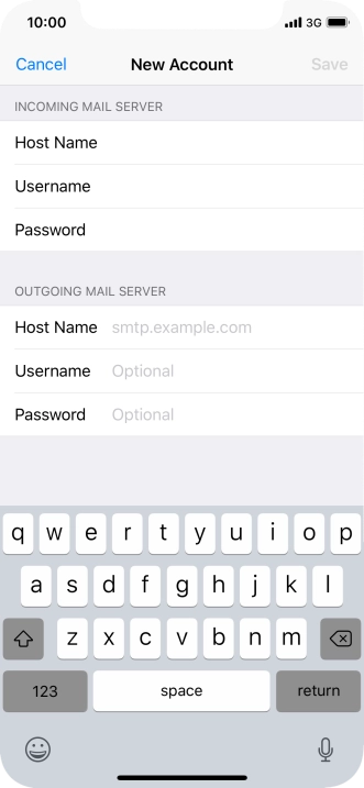 Press Host Name and key in the name of your email provider's outgoing server. Please note that if you can't send email messages when using your email provider's outgoing server, key in smtp.vodafone.net.au (Vodafone's outgoing server).