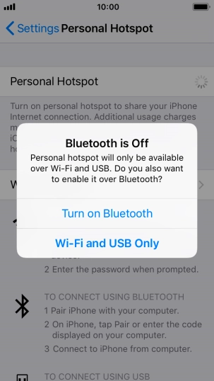 If Wi-Fi is turned on, press Wi-Fi and USB Only.