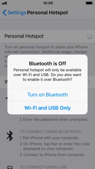 If Wi-Fi is turned on, press Wi-Fi and USB Only.