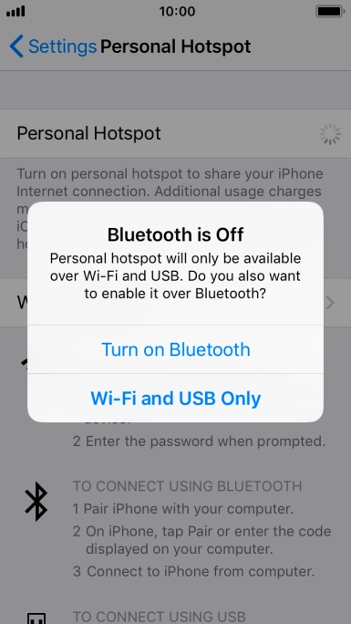 If Wi-Fi is turned on, press Wi-Fi and USB Only.