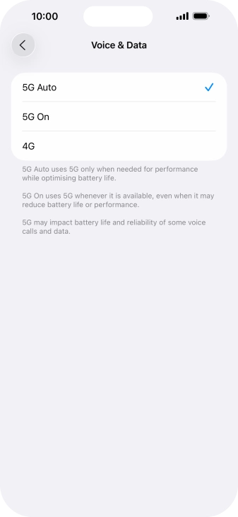 To turn on automatic switch between 5G and 4G, press 5G Auto.