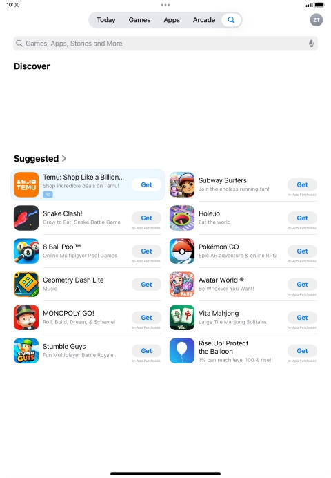 Press the search field.