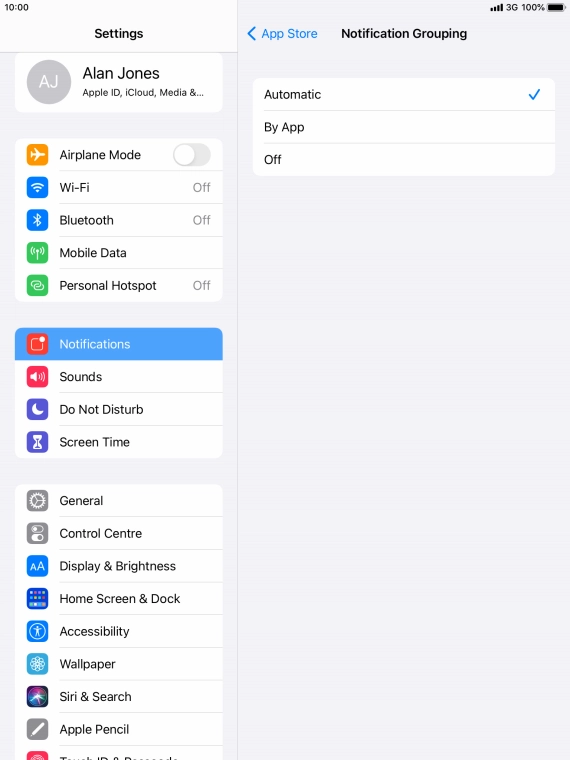 Press the required setting.