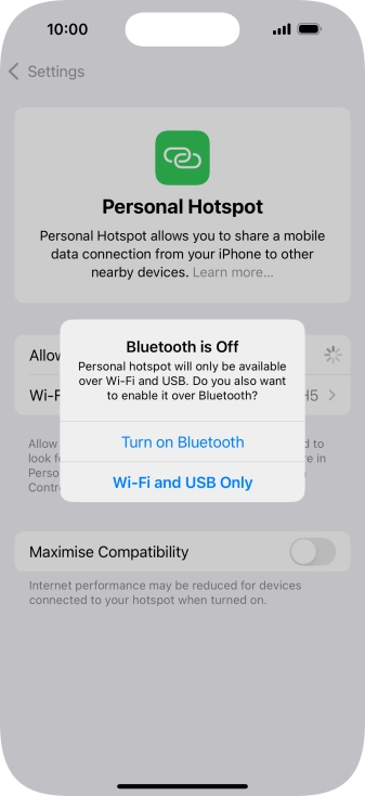 If Wi-Fi is turned on, press Wi-Fi and USB Only.