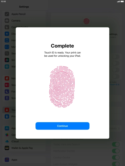Press Continue. If you haven't previously selected a lock code, key in a code of your own choice twice.