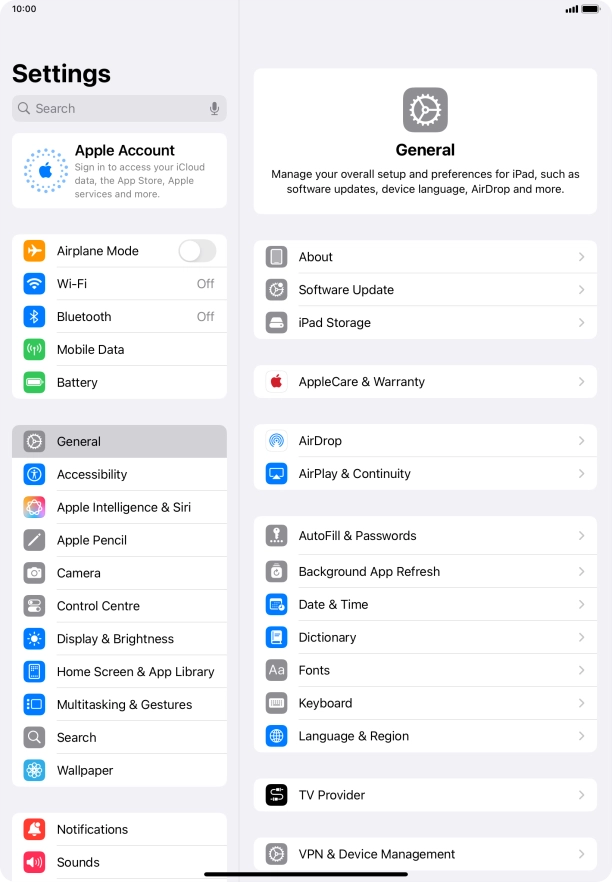 Press Apple Account.