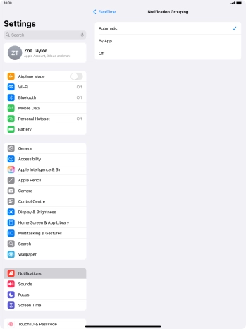 Press the required setting.
