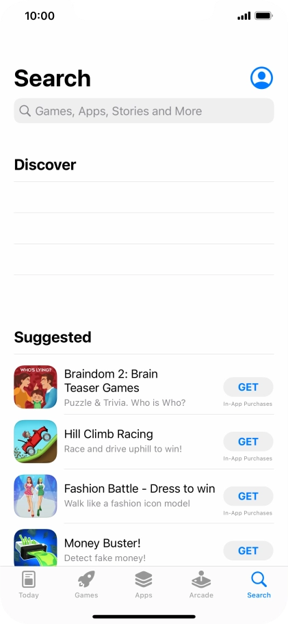 Press the search field and key in the name or subject of the required app.