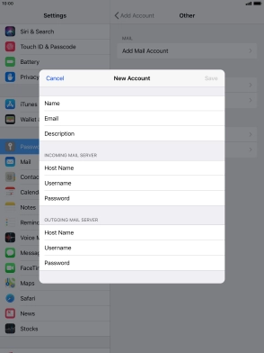 Press Username and key in the username for your email account.