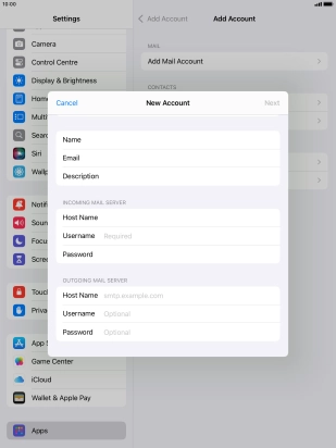 Press Username and key in the username for your email account.
