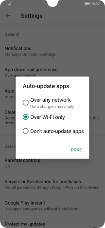 To turn on automatic update of apps using mobile network, press Over any network.