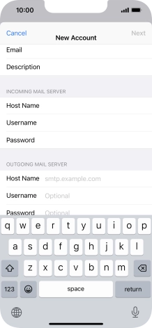 Press Host Name and key in the name or IP address of your email provider's outgoing server. Please note that if you can't send email messages when using your email provider's outgoing server, key in smtp.vodafone.net.au (Vodafone's outgoing server).
