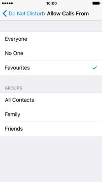 Press the required setting to select which contacts can call you even though Do Not Disturb is turned on.
