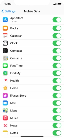 The data usage for each application is displayed below the name of the application.