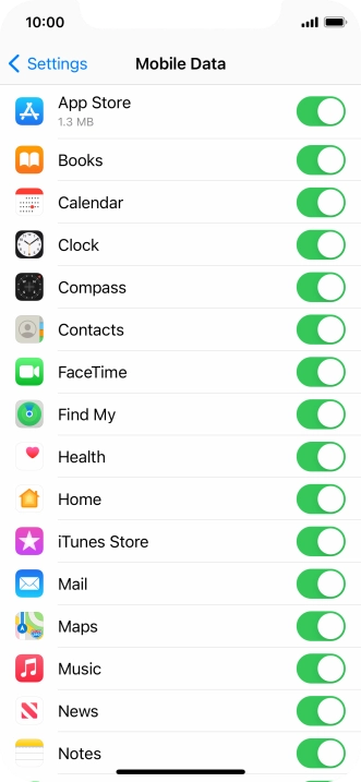 The data usage for each application is displayed below the name of the application.