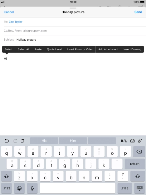 Press Insert Photo or Video and follow the instructions on the screen to attach a picture or a video clip.