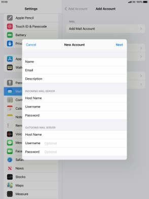 Press Username and key in the username for your email account.