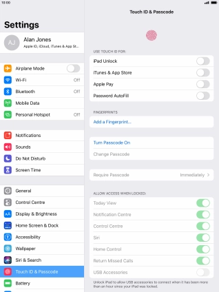 Press Turn Passcode On and key in a lock code of your own choice twice.