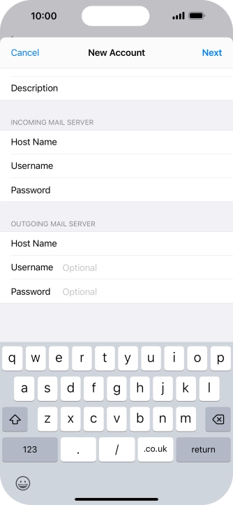Press Username and key in the username for your email account. Please note that if you're using Vodafone's outgoing server, leave the username field empty.