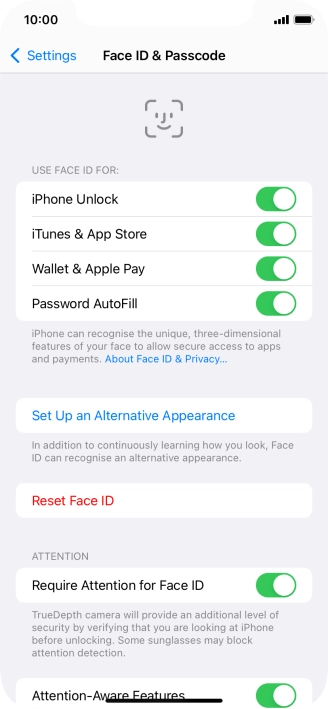 Press the indicators next to the required settings to turn them on or off.