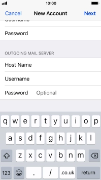 Press Password and key in the password for your email account. Please note that if you're using Vodafone's outgoing server, leave the password field empty.