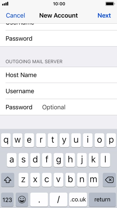 Press Password and key in the password for your email account. Please note that if you're using Vodafone's outgoing server, leave the password field empty.