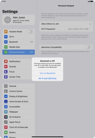 If Wi-Fi is turned on, press Wi-Fi and USB Only.