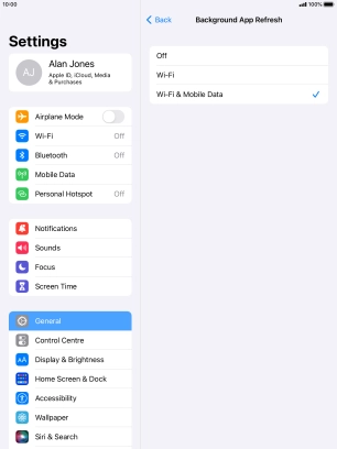 To turn off background refresh of apps, press Off.