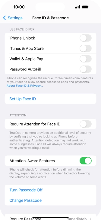 Press Turn Passcode Off and key in the phone lock code.