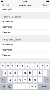 Press Username and key in the username for your email account. Please note that if you're using Vodafone's outgoing server, leave the username field empty.