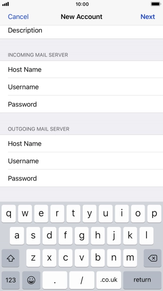 Press Username and key in the username for your email account. Please note that if you're using Vodafone's outgoing server, leave the username field empty.