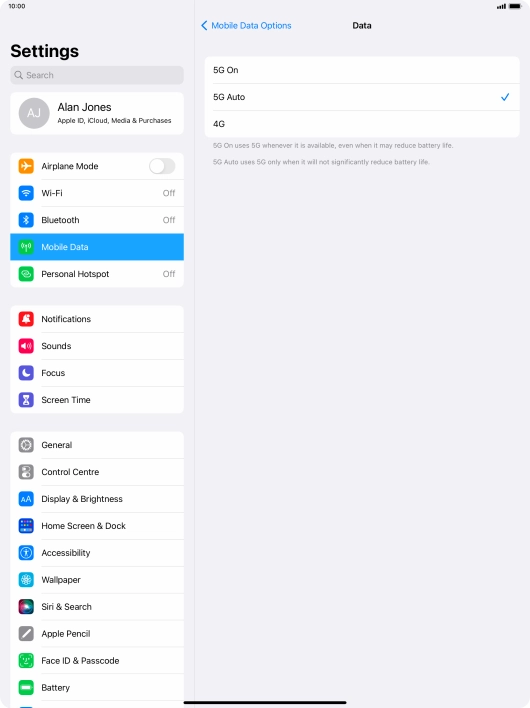 Press the required network mode.