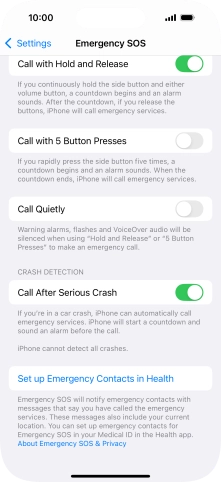 Press Set up Emergency Contacts in Health and follow the instructions on the screen to key in your emergency info and emergency contacts.