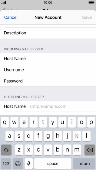 Press Host Name and key in the name of your email provider's outgoing server. Please note that if you can't send email messages when using your email provider's outgoing server, key in smtp.vodafone.net.au (Vodafone's outgoing server).