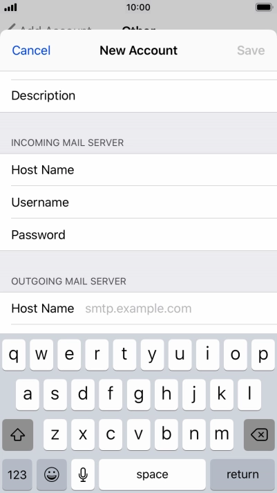 Press Host Name and key in the name of your email provider's outgoing server. Please note that if you can't send email messages when using your email provider's outgoing server, key in smtp.vodafone.net.au (Vodafone's outgoing server).
