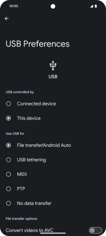 Press File transfer/Android Auto.