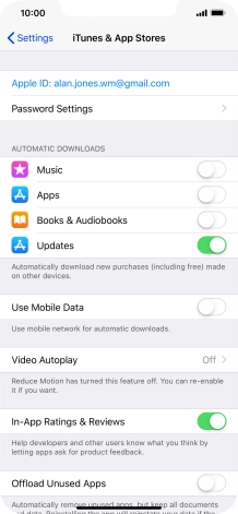Press the indicator next to the required content type to turn the function on or off.