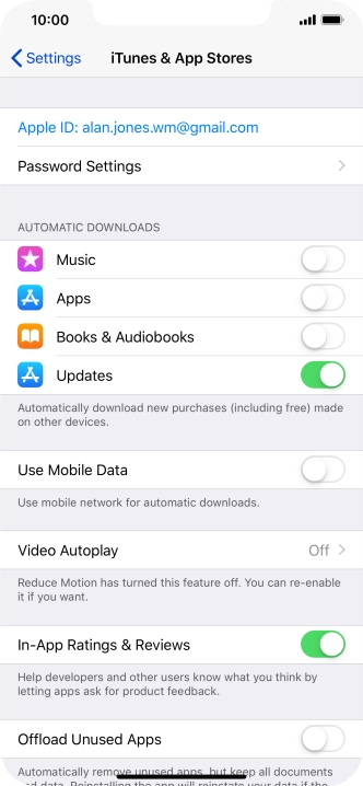 Press the indicator next to the required content type to turn the function on or off.