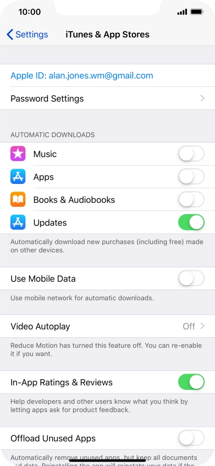 Press the indicator next to the required content type to turn the function on or off.
