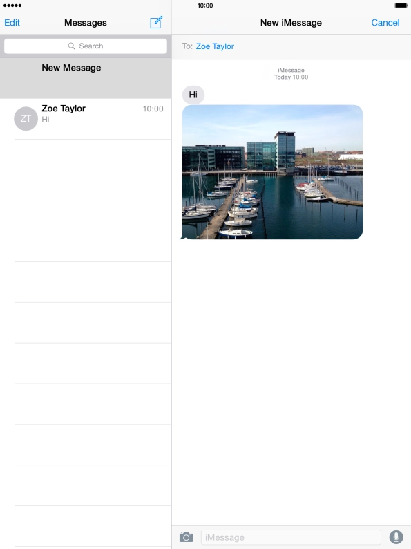 If the recipient can receive iMessages, iMessage is displayed in the text input field.