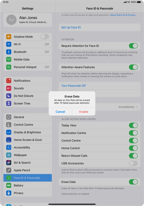 If you turn on the function, press Enable.