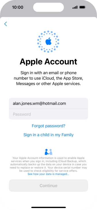 Press Password and key in the password for your Apple ID.